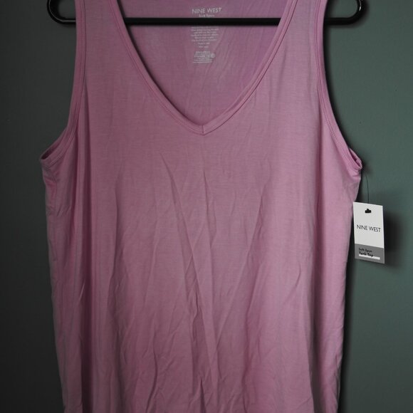 Nine West Soft Spun Large Tank, V Neck, Pink/Purple, NWT - Picture 2 of 6